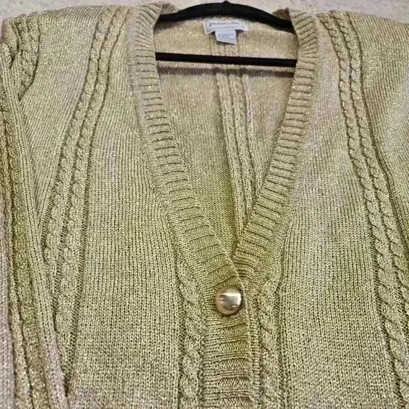 Vintage Pointelle Gold Cardigan Sweater Glitter Sweater Women Size M - Picture 7 of 9
